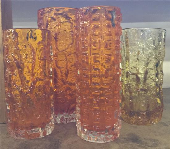 4 Whitefriars - bark pattern vases (orange)